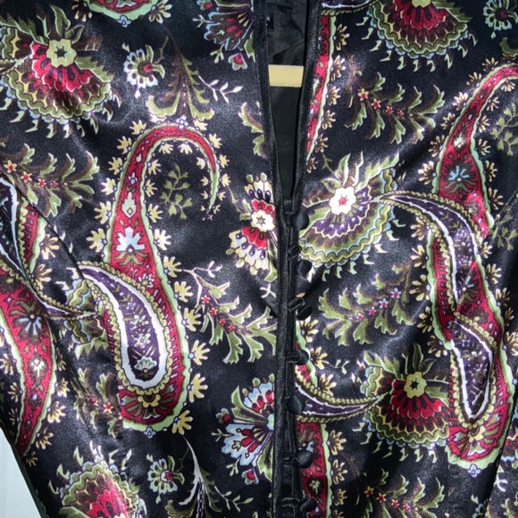MSK paisley satin cropped jacket Sz SP satin ribbon sash covered buttons - Picture 5 of 9